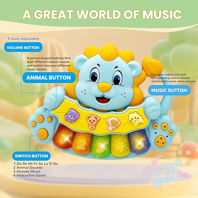 Baby Piano Keyboard Toys 12-18 Month Early Learning Light Up Music Toys Infant Gifts for 1 Year Old Boys Girls (Lion)