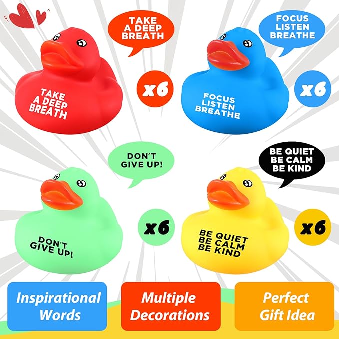 Lenwen 24 Pcs 1.89 Inch Rubber Duck Bath Toy Inspirational Gift Motivational Rubber Ducks Thank You Gifts Inspirational Party Favors Baby Shower Decorations Birthday (Red, Yellow, Blue, Green)