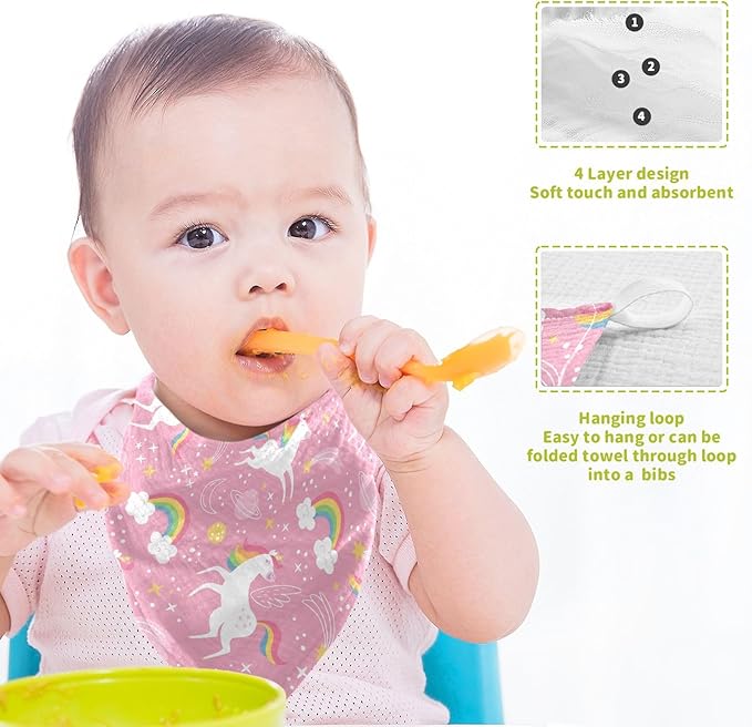 vvfelixl White Unicorn Rainbow Star Baby Burp Cloths Baby Muslin Washcloths for Boys Girls Cotton Baby Face Towel for Newborn Infants Soft and Absorbent 11.8 X 11.8 in, 5 Pack