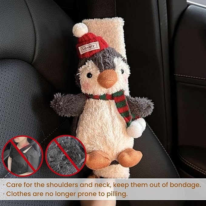 2 PCS Seat Belt Cover Pad, Cute Kawaii Animal Penguin Seatbelt Covers for Kids and Adults, Winter Plush Fluffy Soft Seat Belt Cover, Cartoon Seatbelt Cushion,Car Seat Strap Pads (G-Penguin)