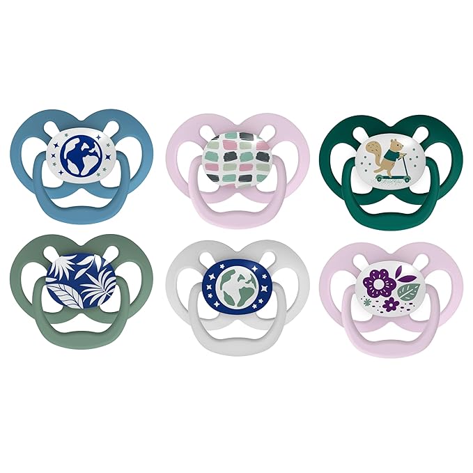 Dr. Brown's Advantage Baby Pacifier, Fully Symmetrical Soother with Soft Silicone Bulb, Glow-in-The-Dark Blue Nature-Purple Nature, 6-18m, BPA-Free, 6-Pack
