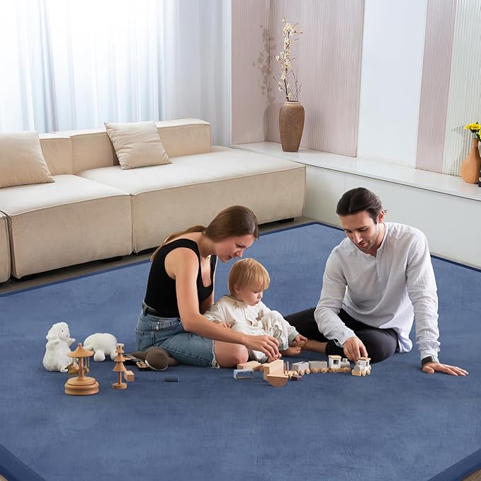 Baby Play Mat for Floor Nursery Rug Muscle Mat Area Rug Playroom Rug 39"x59" Playpen Mat Memory Foam 1.3" Thick Crawling Mat for Babies,Toddlers, Infants, Kids,Sapphire Blue