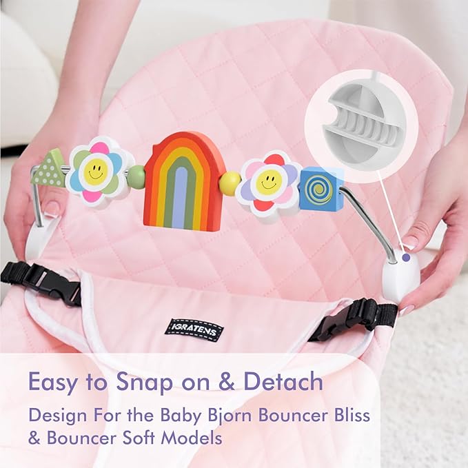 iGRATENS Baby Bjorn Bouncer Toy Bar - Toy Bar for Baby Bouncer Seat Balance Soft & Bliss, Brightly Colored Shape, Develop Motor Skills, Wooden Toys, Environmentally Friendly Paint, Rainbow