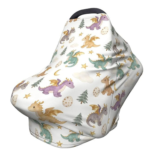 Dragon Print Car Seat Covers Baby Multi-Use Cute Dragon Car Seat Canopy Carrier Cover, Breathable Breastfeeding Cover Boys & Girls