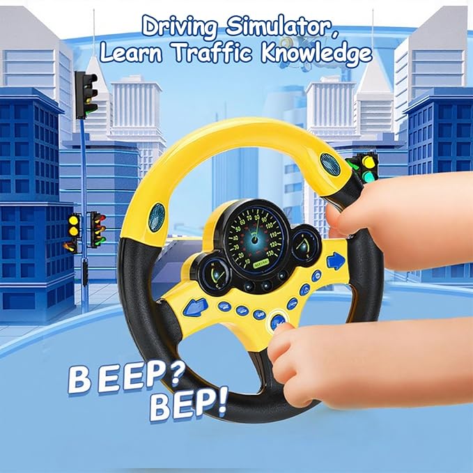 Toy Steering Wheel for Kids with Light and Music,Simulated Driving Toys Gift for Toddlers 3+ (Yellow)