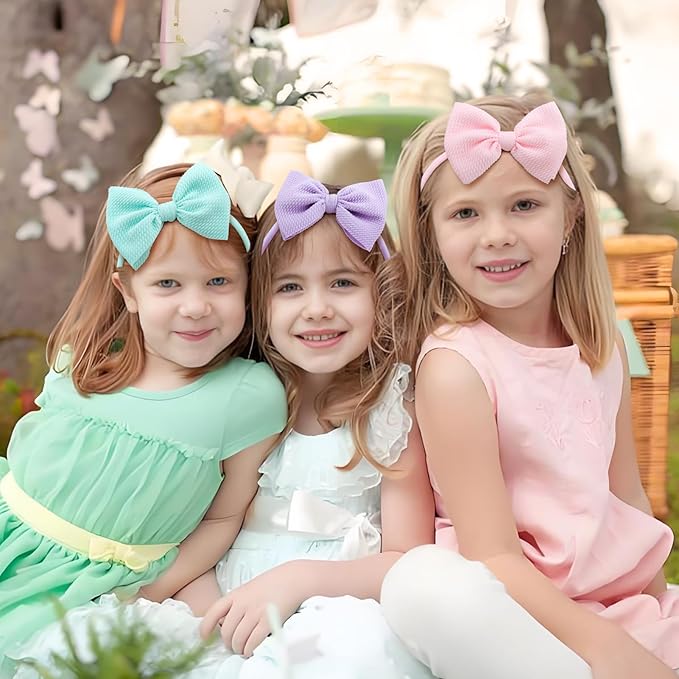 3PCS 4.5’’ Hair Bows for Baby Girls Newborn Infant Toddler Headbands Light Blue & Purple & Pink Bow of Hair Accessories Soft Girl Head Wraps