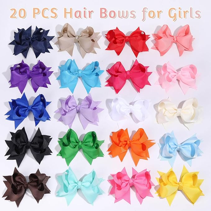 20PCS Oaoleer 4.5inch Grosgrain Ribbon Layered Bows Alligator Clips, Hair Accessories for Baby Girls, Toddlers, Kids, and Teens (Style-A)
