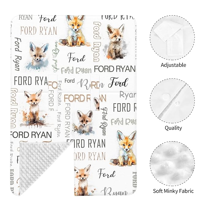 Personalized Winter Baby Car Seat Cover with Name Fox Winter Car Seat Cover for Baby Seat or Stroller Custom Infant Car Seat Covers Minky Blankets Nursing Cover Breastfeeding Scarf