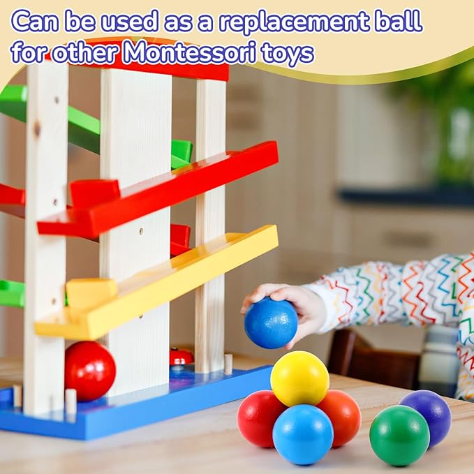 Bucherry 12 Pcs Montessori Wooden Balls 1.8 Inch Wooden Replacement Ball Educational Counting Toys Preschool Learning Material and Stacker Matching(Mixed Color)