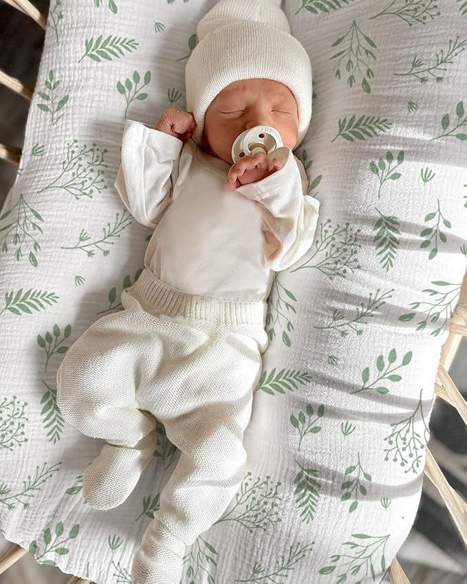 Muslin Baby Lounger Cover 2 Pack, Soft Breathable Newborn Lounger Pillow Cover for Boys Girls Infant (Leaf C & Sage)