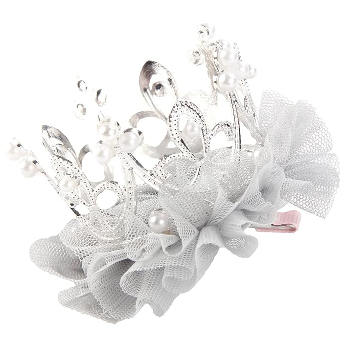 Nishine Baby Crown Hair Pins Princess Girls Crown Tiara Hair Clips Tulle Mesh Tiaras for Kids Gift (Silver)