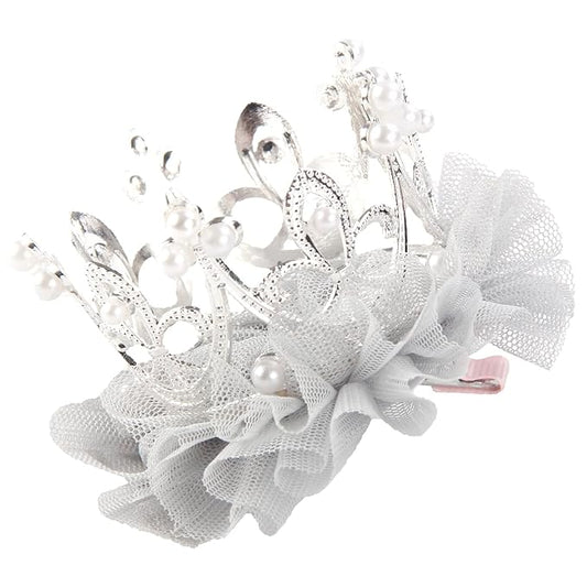 Nishine Baby Crown Hair Pins Princess Girls Crown Tiara Hair Clips Tulle Mesh Tiaras for Kids Gift (Silver)
