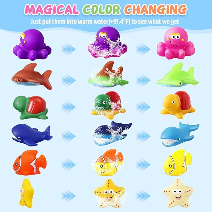 Toddler Easter Egg Fillers Color Changing No Hole Bath Toys for Kids Ages 1-3 4-8, Toddler Bath Toys Sea Creatures Easter Basket Stuffers Pool Bathtub Beach Water Toys Sea Animal with Drying Bag