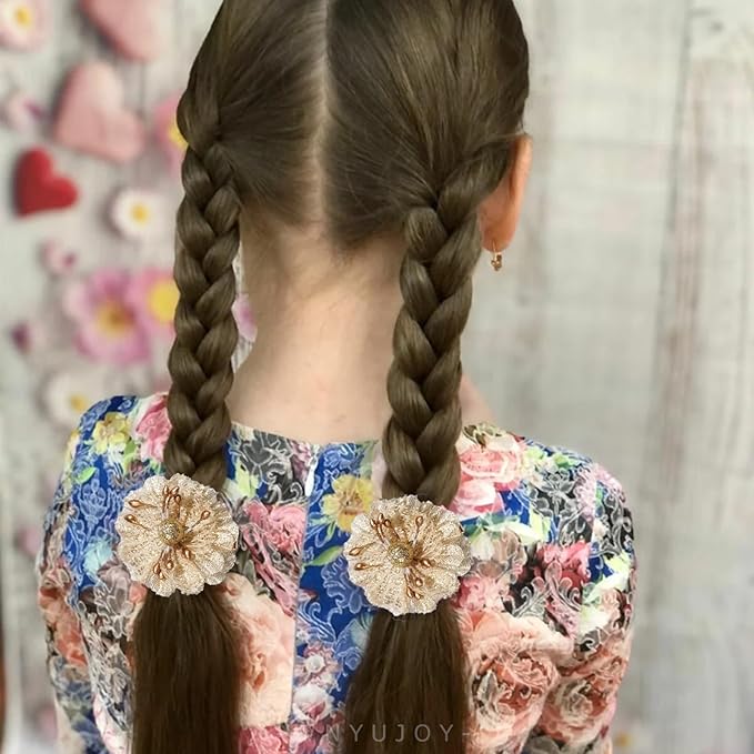 Baby Girls Floral Hair Bows Clips, 4Pcs Glitter Gold Flower Hair Barrettes Alligator Clips, Hair Accessories for Toddlers Kids Teens