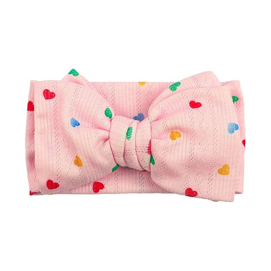 LemonSpace Handmade Baby Bow with Knotted Double Bows Stretchy Soft Cotton Infant Headwrap Comfortable Hair Accessories for Newborn,Toddler,Kids Ideal Gift for Birthday,Baby Shower(Heart Print)