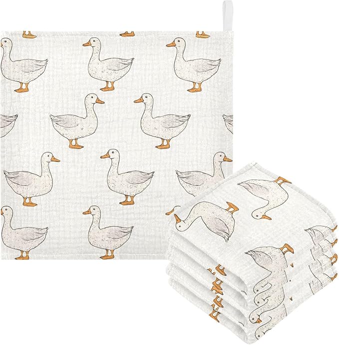 vvfelixl Coquette Duck Baby Burp Cloths Baby Muslin Washcloths for Boys Girls Cotton Babys Face Towel for Newborn Infants Soft and Absorbent 11.8 X 11.8 in, 5 Pack