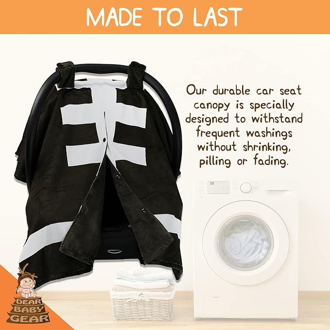 Dear Baby Gear Car Seat Cover for Boys & Girls - Baby Carseat Canopy w/Snap Opening - Infant Seat Cover - Stroller & Nursing Covers - Newborn Carrier Canopy- 40x30" (Football Print - Smooth Brown)