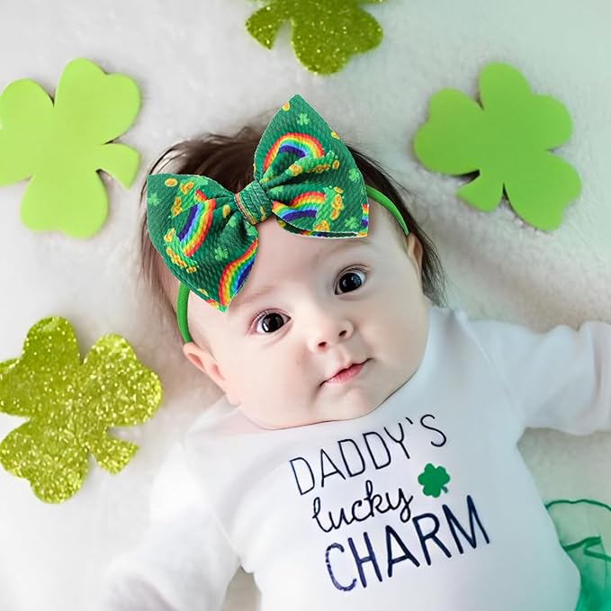 YanJie St Patricks Bows Headbands Shamrock Headbands Green Clover Newborn St. Patrick Top Hat Hair Bows Hair Accessories Gift