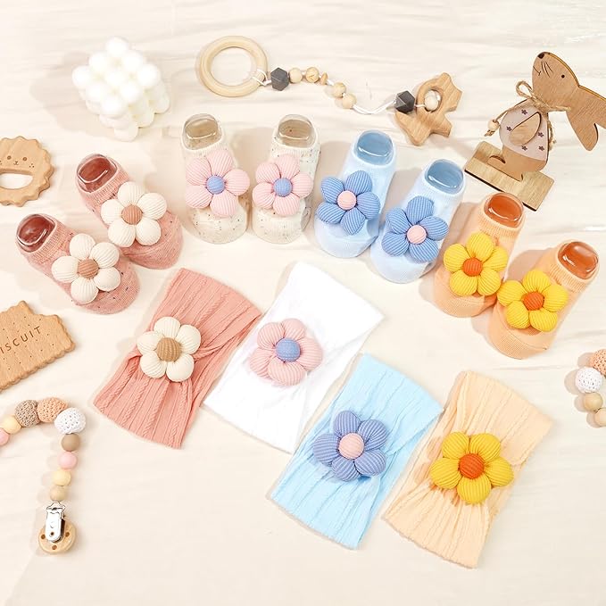 JOYOYO 5 Colors Baby Flower Headbands and Socks Baby Girls Nylon Headband Soft Hairbands Hair Accessories for Newborn Infant Toddler Kids
