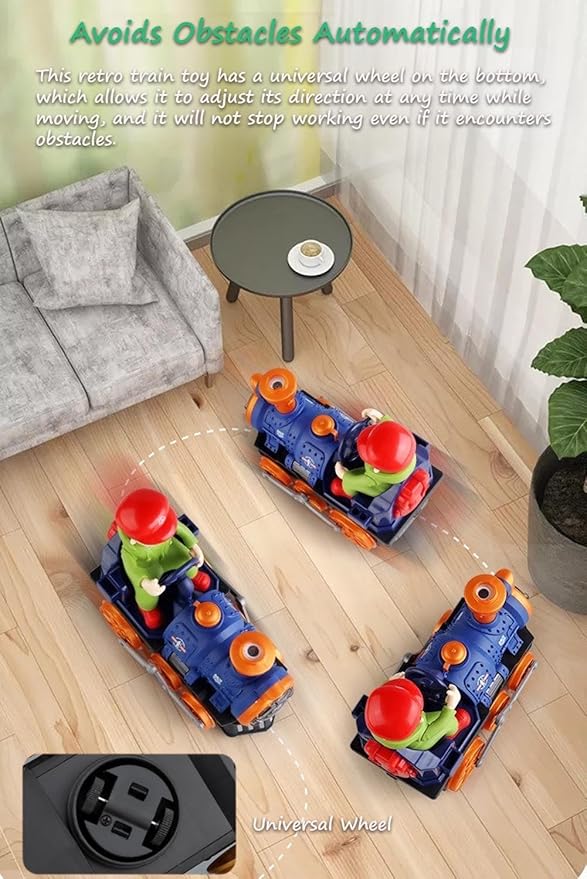 Miracland Electric Spray Steam Retro Train Toy for Toddlers 360° Bump-n-Go, Flashing Lights, Realistic Sounds & Water Vapor, Self-Driving Musical Locomotive, Christmas Birthday Gift for Kids (Blue)
