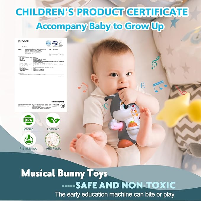 MOONTOY Easter Bunny Musical Toy for 1 +Year Old, Baby Crawling Toys 6 to 12 Months, Baby Easter Gifts for Girls Boys Dancing Toys for 6 7 8 9 10 12 18 Months, Baby Easter Basket Stuffers