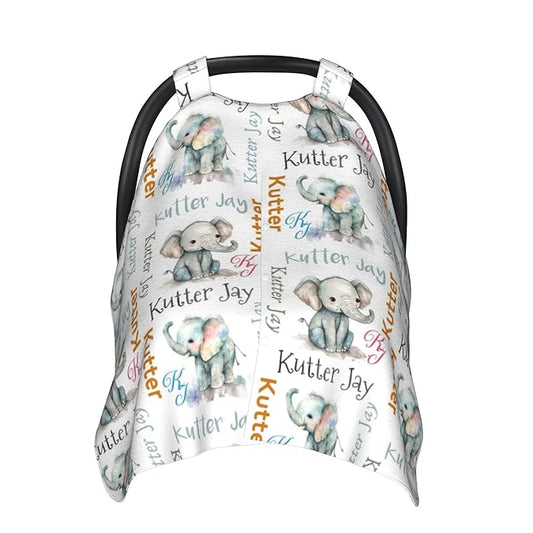 Personalized Winter Carseat Cover for Baby Custom Name Car Seat Canopy for Newborn Baby Boys Girls 2 in 1 Mom Nursing Breastfeeding Covers Elephant Minky Baby Carrier Stroller Covers