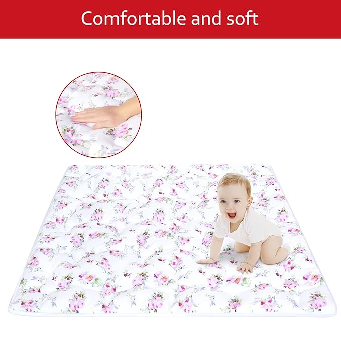 50" X 50" Baby Playpen Mat Fit for TODALE and Dripex Baby Playpen, One-Piece Crawling Mat Non Slip Padded Baby Mats for Playing 50x50 Inches, Floral