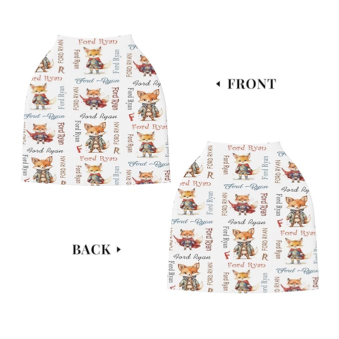 Personalized Baby Car Seat Covers for Babies, Custom Fox Nursing Breastfeeding Carseat Canopy with Name, Infant Stroller Covers for Newborn Girls Boys, Breathable Carseat Cover