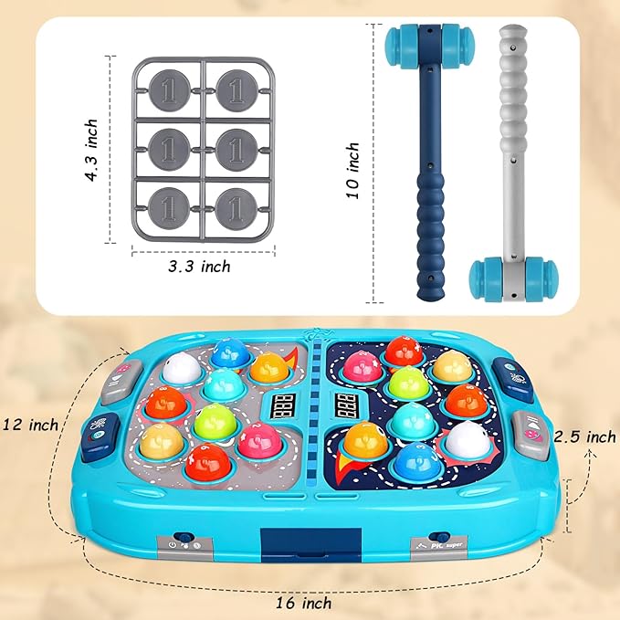 WAYKEE Whack a Game Mole, Toys for 3 4 5 6+ Year Old Boys Girls, Whack a Game for Kids, Gifts for 3-12 Year Old Boys Girls, Interactive Educational Toys with Double Hammers Sound and Light