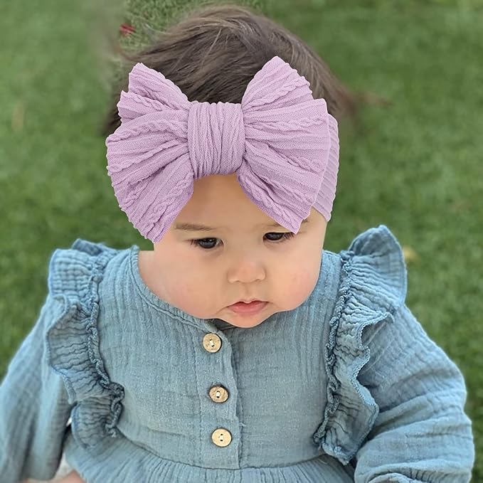 DRESHOW BQUBO Handmade Baby Headbands Soft & Stretchy Hair Bands with Bows Nylon Bows Hairbands for Girls Newborn Infant Toddlers Hair Accessories 5 Pack