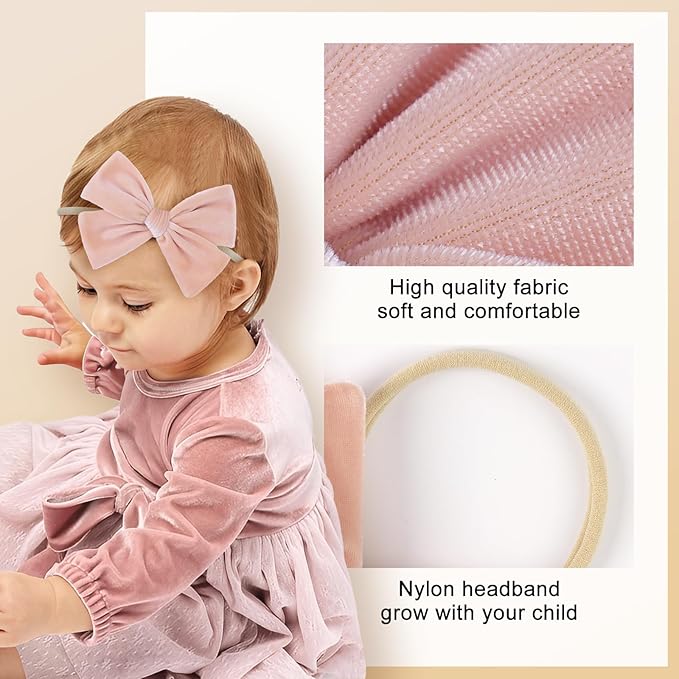 4'' Baby Velvet Gloss Bows Handmade Headbands Tied Bow Elastic Nylon Hair Accessories for Baby Girls Newborn Infant 3 Pcs Light Blue Aqua Pink
