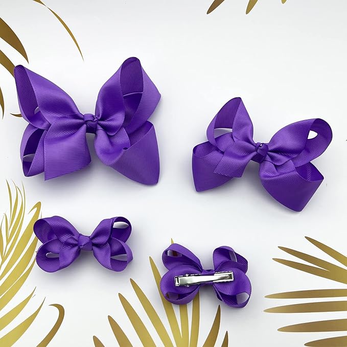 Purple Bows for Girls,6PCS Hand-made Grosgrain Ribbon Hair Bows Alligator Clips Hair Accessories for Little Teen Toddler Girls Kids (Purple)