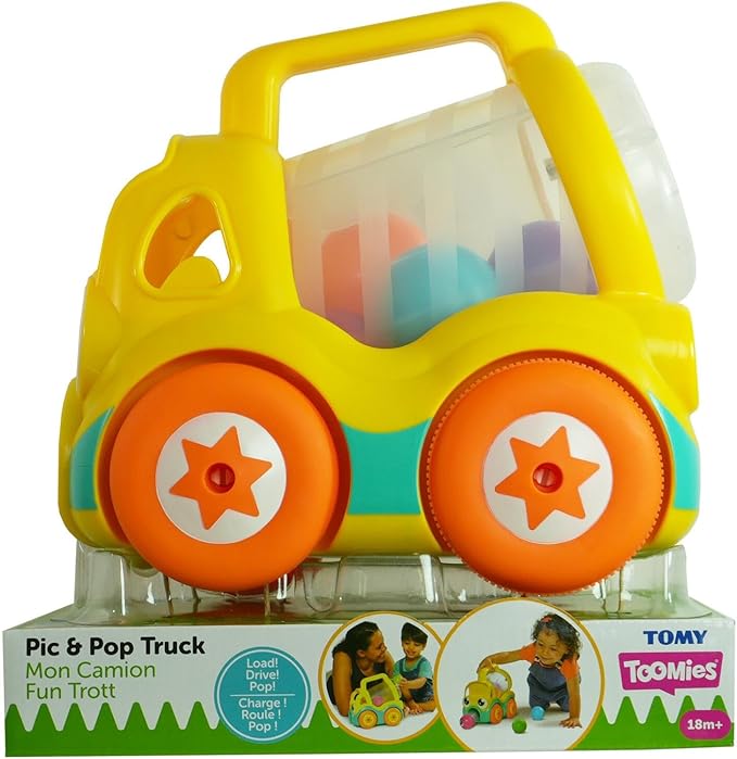 Tomy Toomies Pic and Pop Truck | Push Along Toy Truck Ball Popper with Spinning Barrel | Fun Cause and Effect Toys | Toddler Toys for 18 Month Old Plus