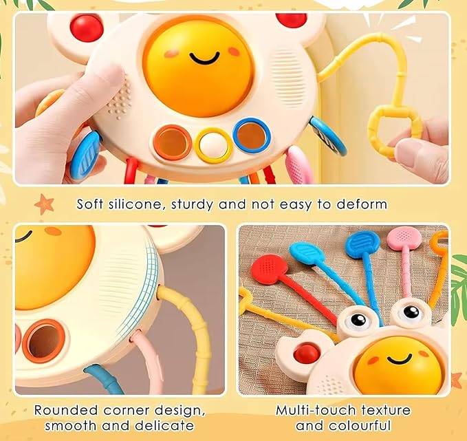 Yummy Baby Products Montessori Sensory Toy for Babies, Silicone Pull String Teething Toy, Perfect for Entertaining Baby While Developing Motor and Sensory Skills (Crab)