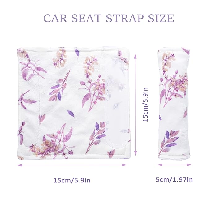 Carseat Strap Covers for Babies, Ultra Soft Double-Sided Use Shoulder Covers, 2 Pack Infant Seat Belt Covers for Car Seats/Strollers/High Chairs, for Baby Toddler Infant Boy Girl,Purple Floral