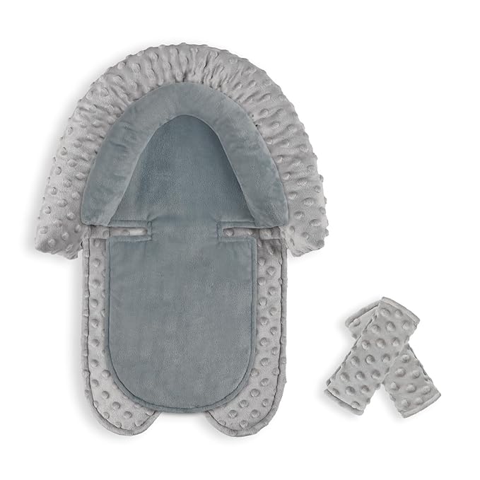 Infant Car Seat Insert, Baby Car Seat Head & Body Support with 2 Straps Pads, Ultra Soft Newborn Preemie Carseat Insert Cushion for Girls Boys, Fits Car Seat, Stroller, Swing, Bouncer, Grey
