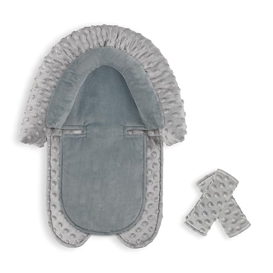 Infant Car Seat Insert, Baby Car Seat Head & Body Support with 2 Straps Pads, Ultra Soft Newborn Preemie Carseat Insert Cushion for Girls Boys, Fits Car Seat, Stroller, Swing, Bouncer, Grey