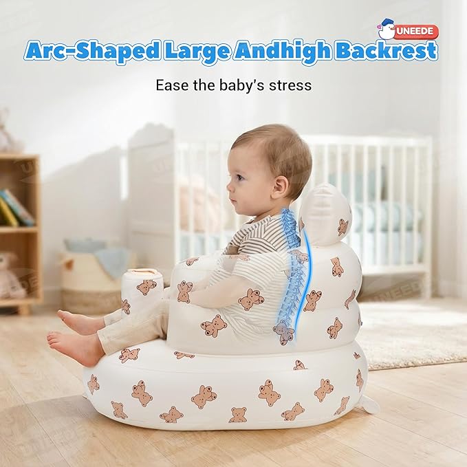 UNEEDE Inflatable Baby Seat for 3 Months & Up, Infant Floor Chair for Sitting Up with Built in Air Pump, Lightweight Travel Baby Seat for Home, Camping, Beach & Outdoor