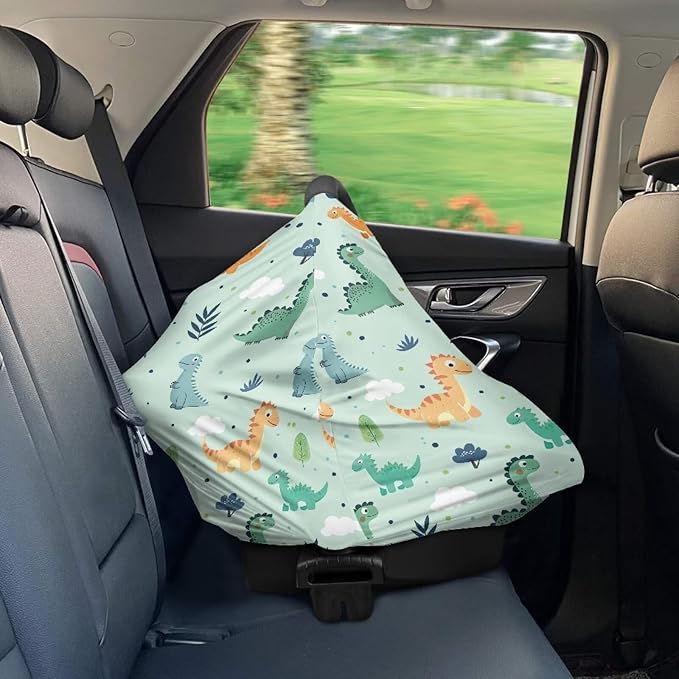 AFPANQZ Dino Stretchy Baby Car Seat Nursing Breastfeeding Cover Super Breathable Multiuse Infant Carseat Canopy Stroller Cover Scarf All Seasons Girl Baby