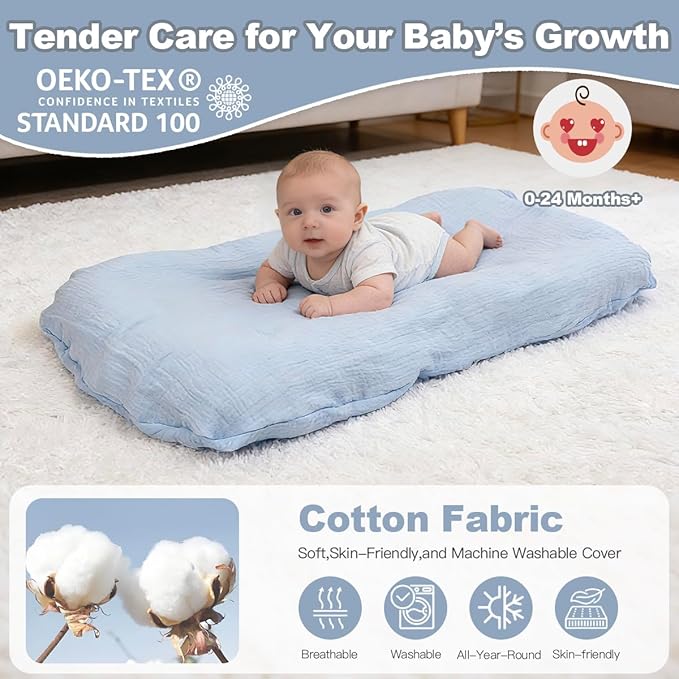 Baby Support Cushion - Snuggle Cozy Me Infant Support Cushion for Newborns | Breathable & Soft, Portable Awake-Time Pad, Essential Baby Gift (Lounger Cover Included)