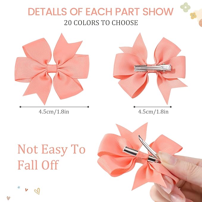YLEN YHXX 40PCS Hair Bows for Girls 3 Inch Toddler Hair Clips Grosgrain Ribbon Pinwheel Hair Bow with Alligator Clip Handmade Hair Accessories for Girls Toddlers Teens