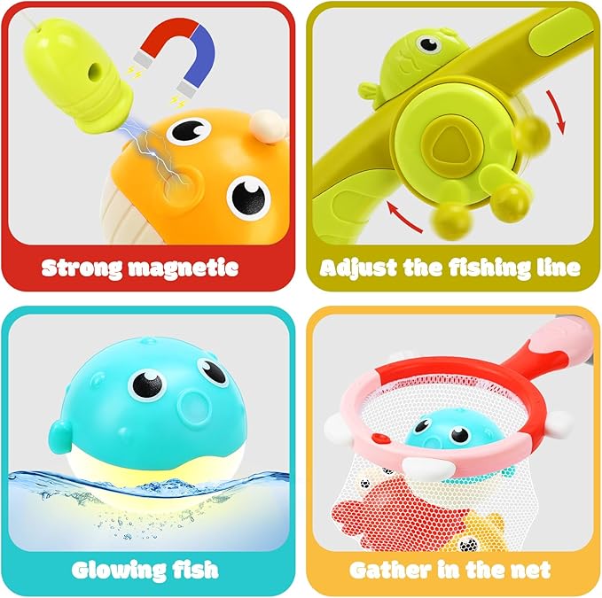 Light Up Toddler Bath Toys for Kids Ages 1- 3,7PC No Holes Baby Shower Bath Toys Set,Fun Magnetic Fishing Game Bathtub Toy,Birthday for Baby Boys Girls 1 2 3 4 5 6 Old Year