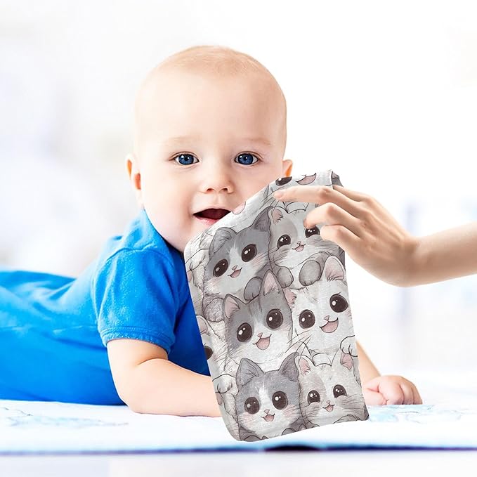 Cute Cats Baby Washcloths Newborn Muslin Burp Cloths 3 Pack Soft Cotton Baby Face Bath Towel Drool Bibs for Infants, Girls and Boys 11.8 x 11.8 Inch