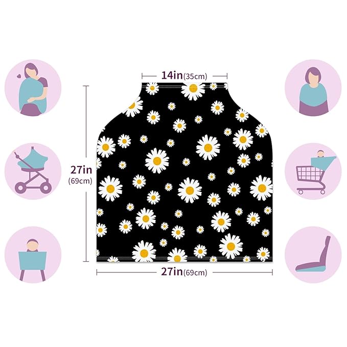 Baby Car Seat Stroller Covers White Yellow Daisy Flower Nursing Cover Breastfeeding Scarf Soft Breathable Stretchy Coverage Carseat Canopy Cover for Boys and Girls Soft Breathable Multi Use