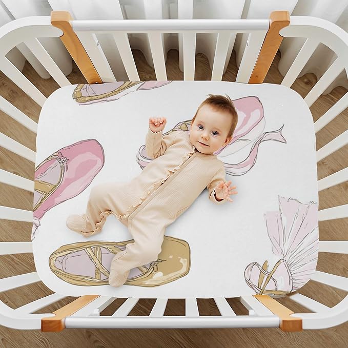 Baby Crib Sheet Ballet Shoes Ballerina Crib Mattress for Boys and Girls Playard Sheet Soft Breathable Fitted Baby Mattress Cover 52x28in