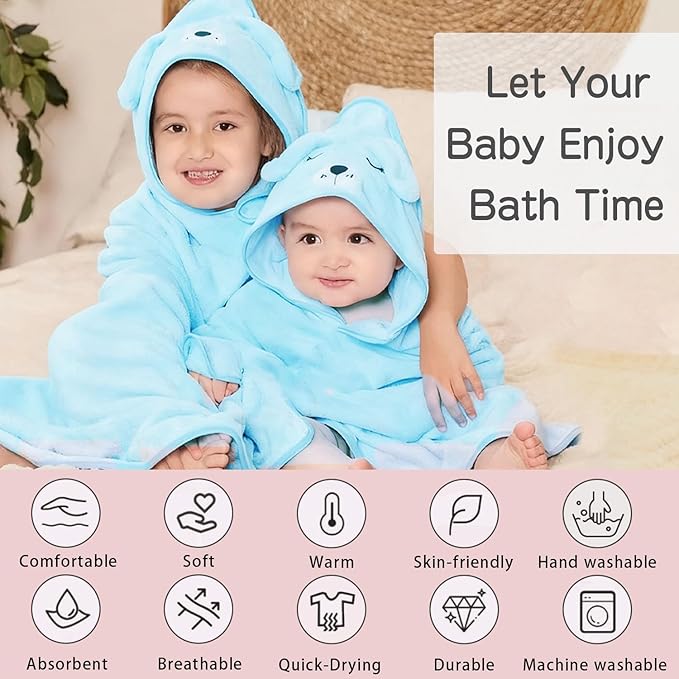 12 PCS Baby Bath Towels Set, 3 PCS Hooded Baby Towels & 9 PCS Washcloths, 32x32 Inches Ultra Absorbent Cute Soft Newborn Essentials Gift for Boys & Girls (Pink + Brown + Blue)