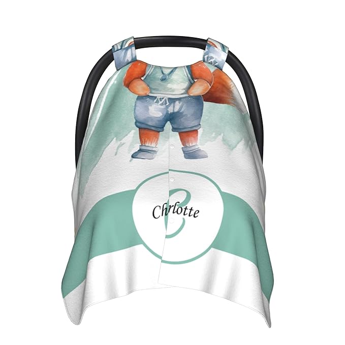 Personalized Baby Car Seat Cover Winter Custom Minky Carseat Cover Boy Girls with Name Fox Carseat Canopy Customized Car Seat Canopy Infant Carrier Covers Nursing Cover Toddler Blanket