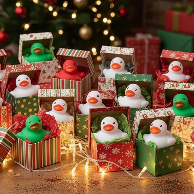 Hiboom 120 Pcs 120 Pcs Christmas Rubber Ducks Bath Ducks Bulk Squeak Rubber Duckies Bath Toy for Shower Bathtub Pool Party Games Cruise Birthday Christmas Holiday School Classroom (1.4 Inch)