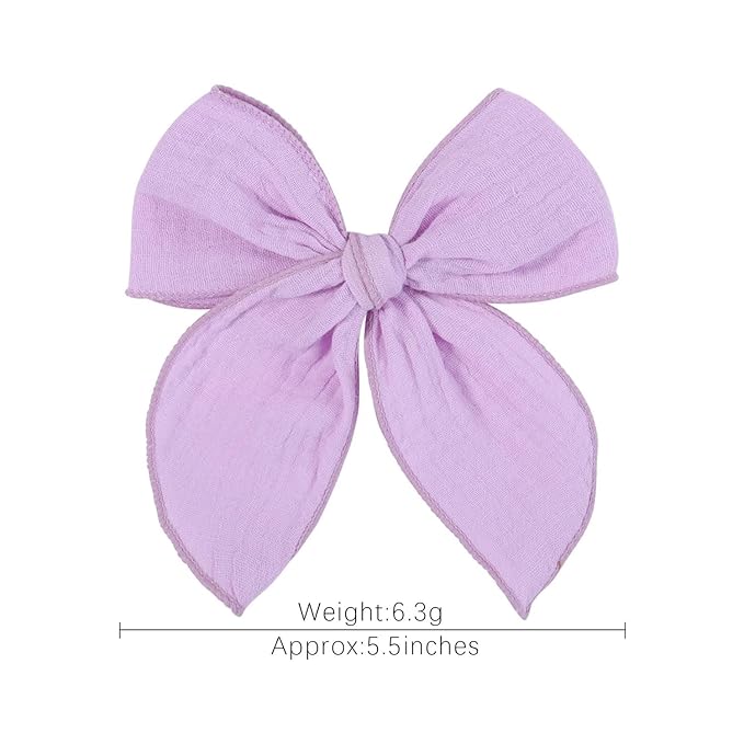 5.5 Inch Purple Fable Hair Bow: Handmade Linen Cotton Hair Clip for Girls - 1 PCS