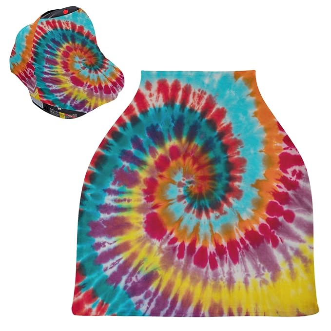 Colorful Tie Dye Swirl Traditional Spiral Pattern Design Stretchy Baby Car Seat Cover Infant Canopy Nursing Covers Breastfeeding Cover Breathable Windproof Winter Scarf for Boys Girls